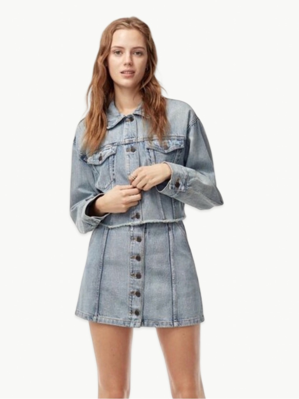 Wilfred Free Ahrens Mini Skirt Size 4 Light Wash Denim NWT Casual Minimalist